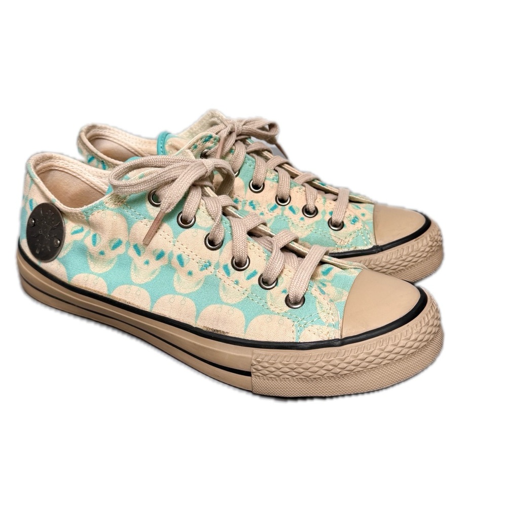 THOMAS WYLDE Turquoise Skull Print Canvas Low-Top Sneakers